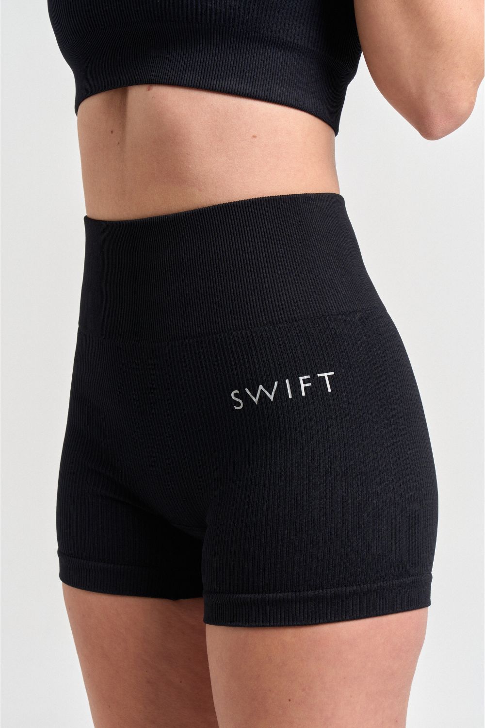 Black Ribbed Seamless Shorts