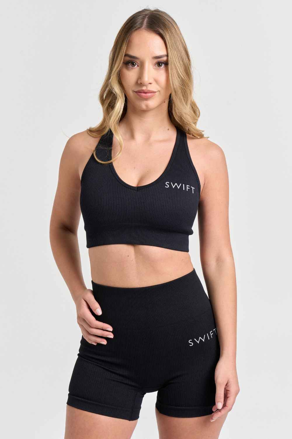 Black Ribbed Seamless Shorts